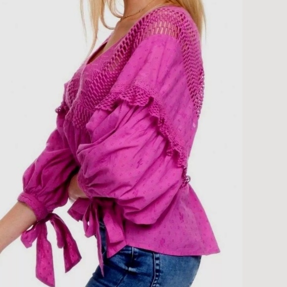 Free People Drive You Mad Blouse Neon Orchid NWT - Picture 3 of 8